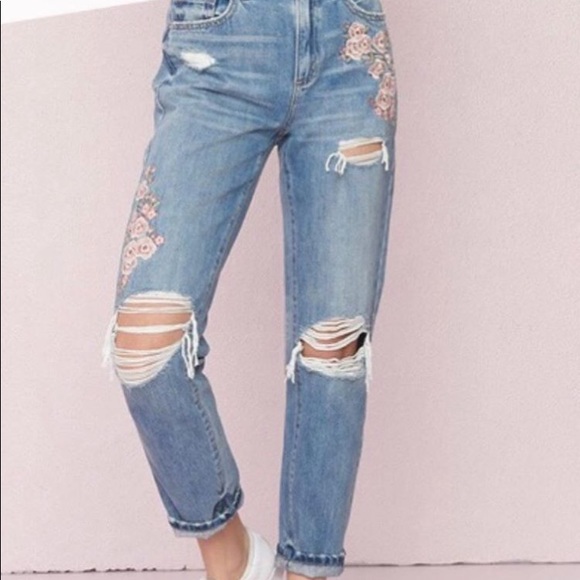 high waist distressed mom jeans